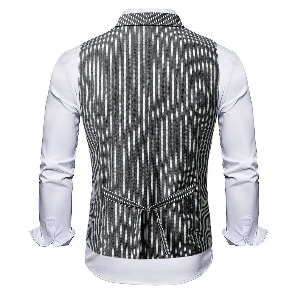 2025 Men's Slim Fit Striped Double-Breasted Retro Suit Vest - European Size