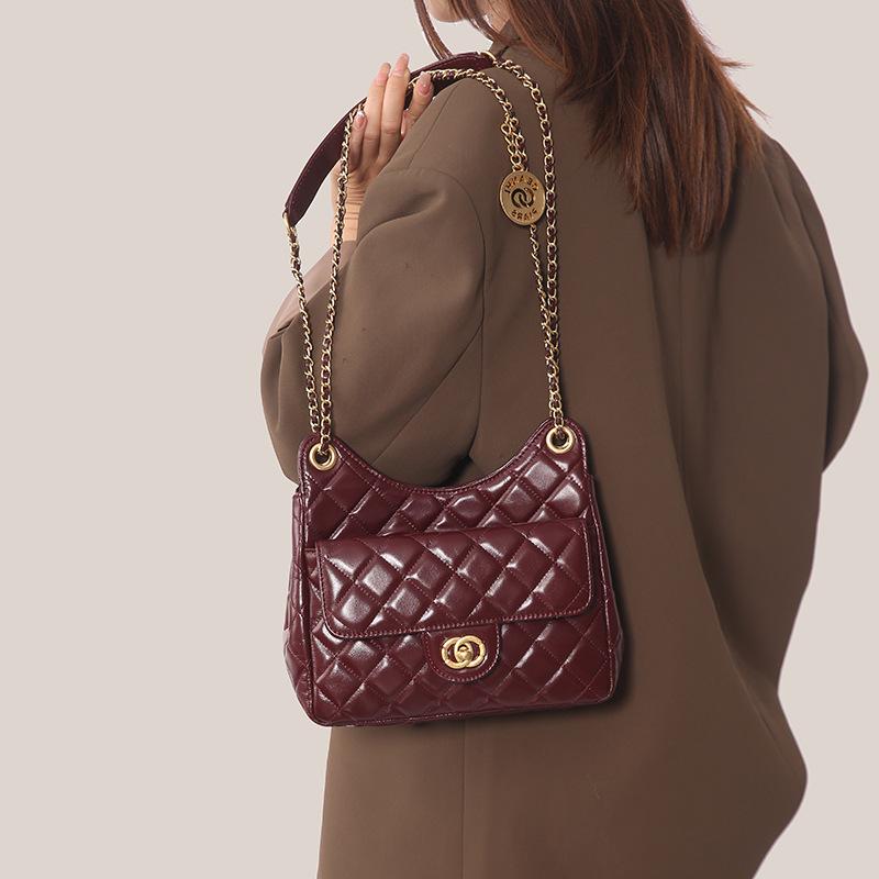 Torebka z najwyższej jakości skóry bydlęcej dla kobiet, mała, pachnąca wiatrem, diamentowa, kratkowana, łańcuszkowa torba na ramię