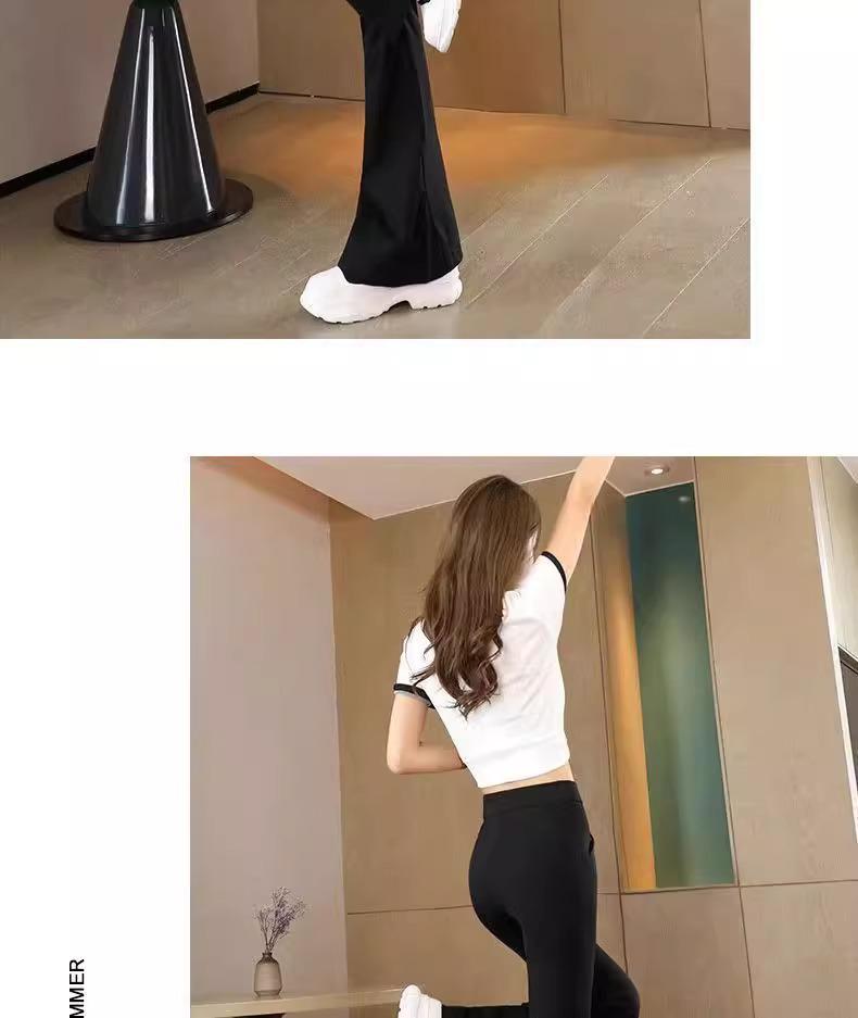 **Women's High Waist Black Micro Flare Pants - Slimming, Petite, Elastic, Stretch, Summer Style for the Middle East**