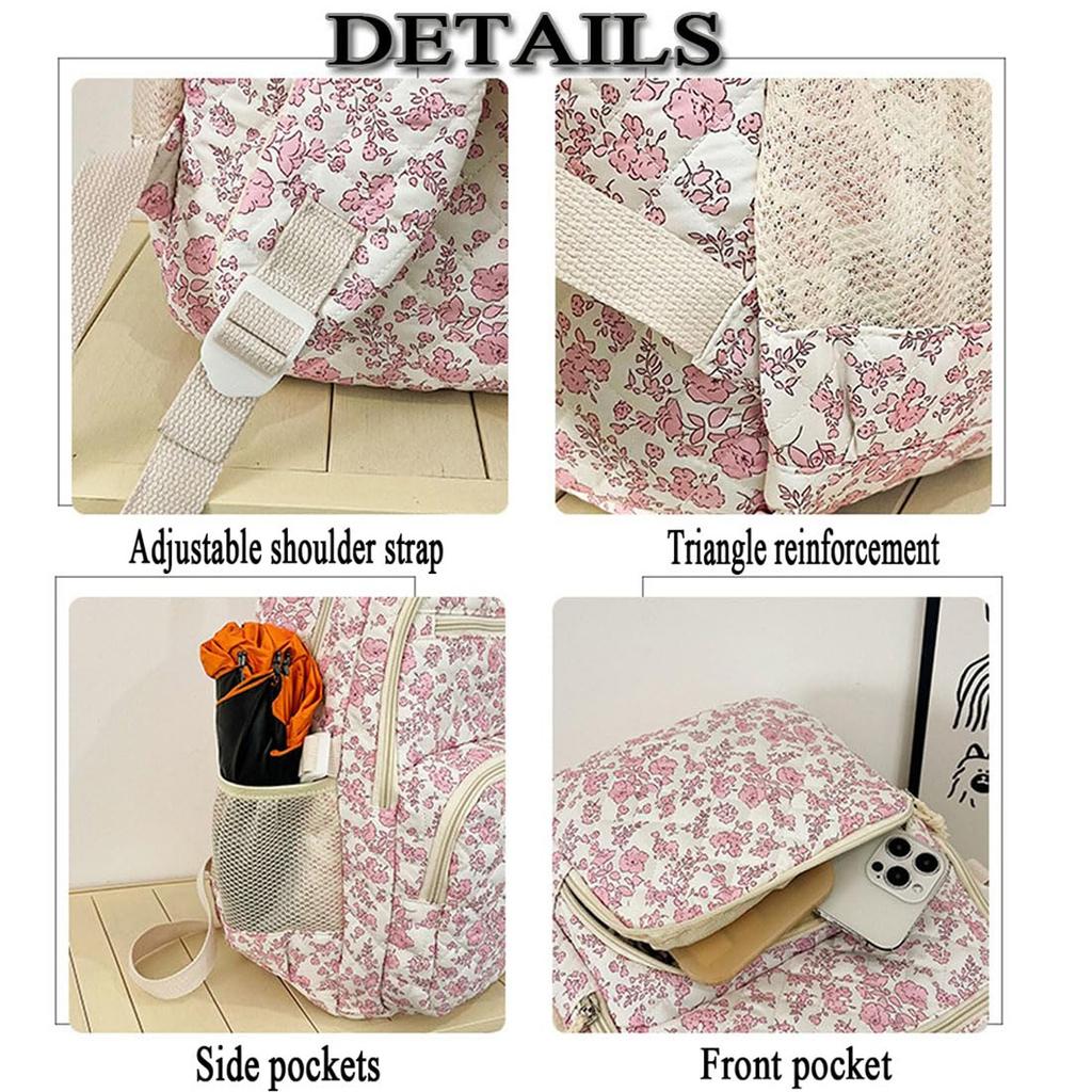 Backpack Cute Kawaii Backpack Set 3 Pieces Floral Quilted Backpack With Small Crossbody Bag