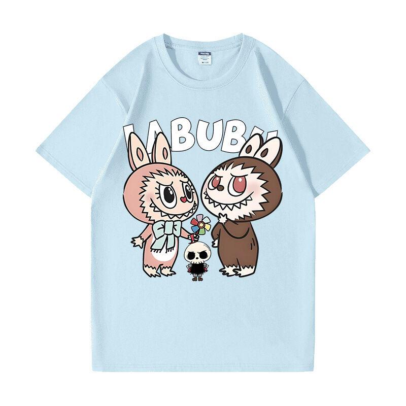 Beige T-shirt summer Labubu clothes printed short-sleeved cartoon top