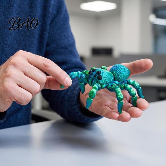 Detailed Fluffy Texture Spider 3D Printed Fidget Toy with Eyes, Large Articulated Figurine Unique Gothic Style Decor Flexible Joints, Halloween