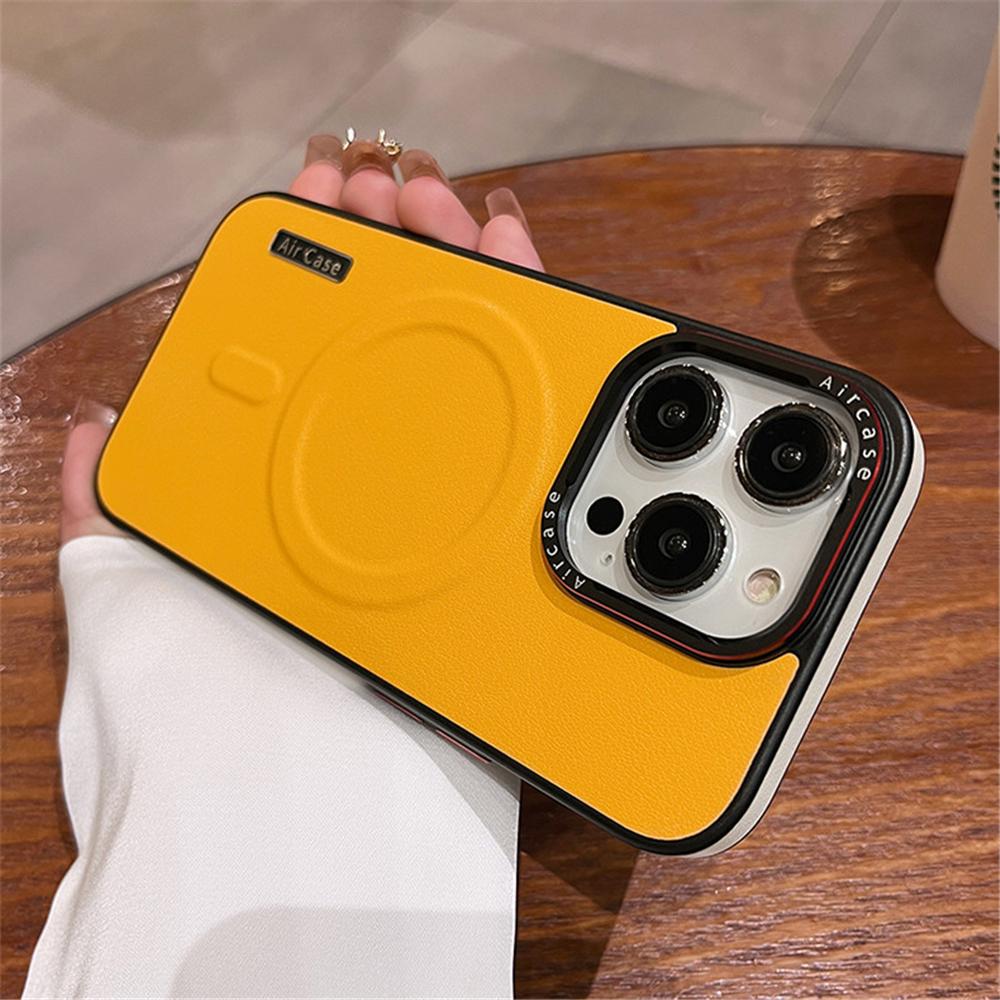 Luxury Solid Color Leather Wireless Charge for Magsafe Case for iPhone 17 16 14 12 13 15 Pro Max Magnetic Matte Shockproof Cover