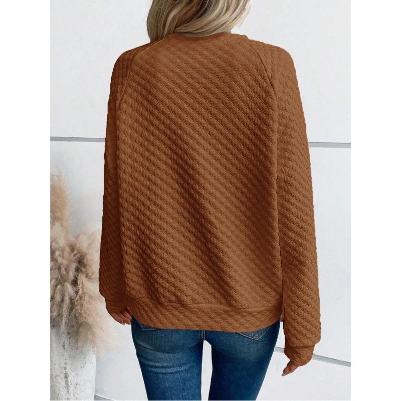 YYFS Women's Fashion Casual Spring Autumn Solid Color Print Long Sleeve O-Neck Blouses & Shirts