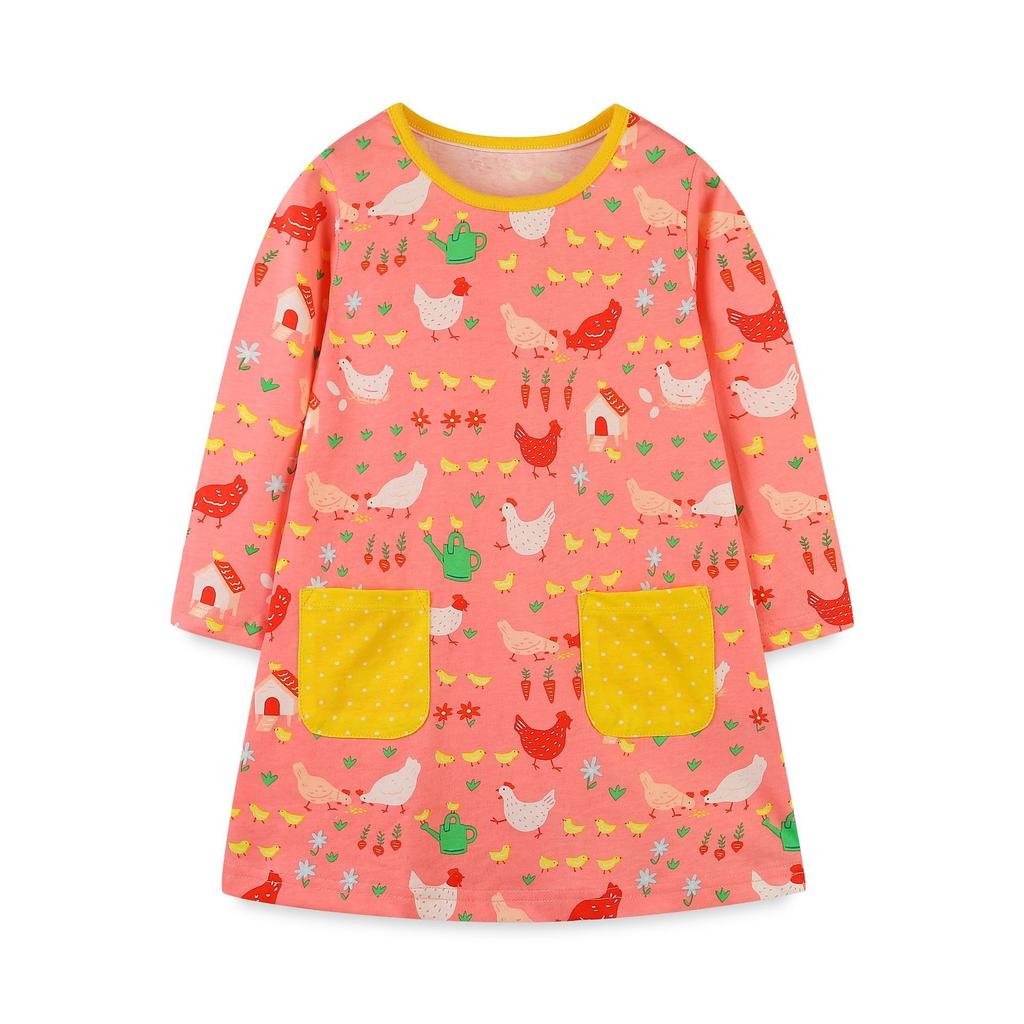 2-7Y Kinder Kleidung Mädchen Langarm Kleid Gestrickte Baumwolle Frühling Herbst Cartoon Rundhals Mädchen Prinzessin Kleider