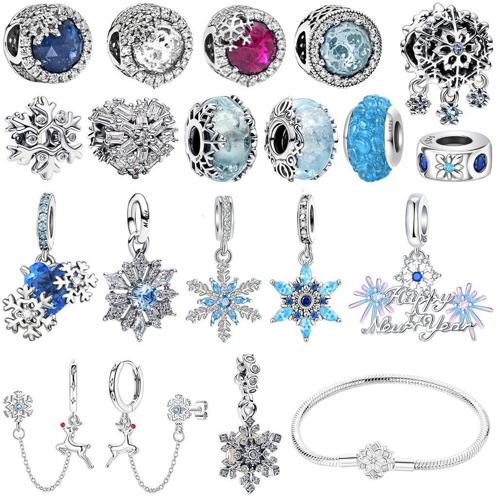 Winter Snowflake Charms Copper Ball Cat'S Eye Beads Pendants Fit Original Bracelet Snowman Charms Christmas Jewelry