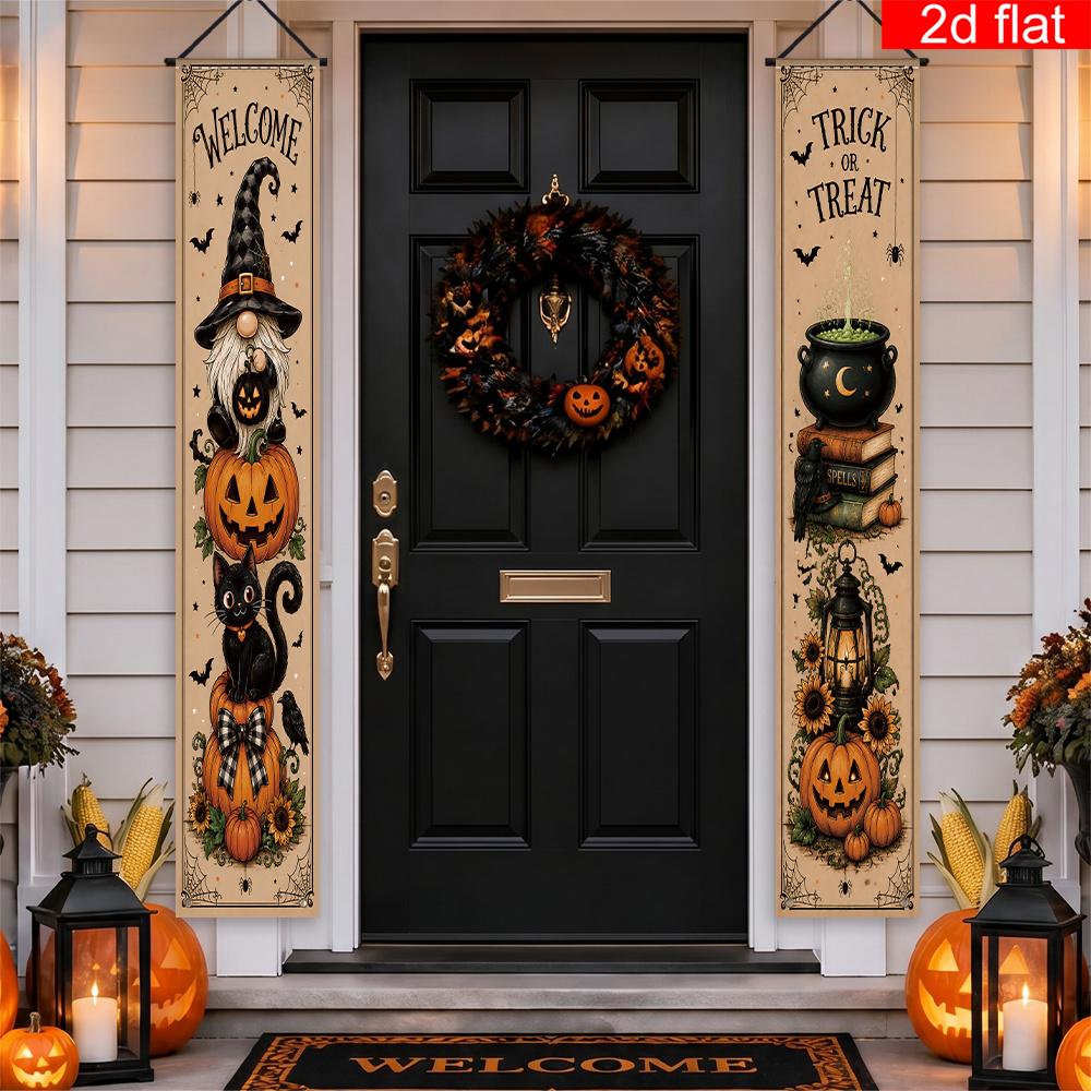 Banner Halloween Decoration 2pcs Cat Design Polyester Indoor Outdoor Porch Hanging