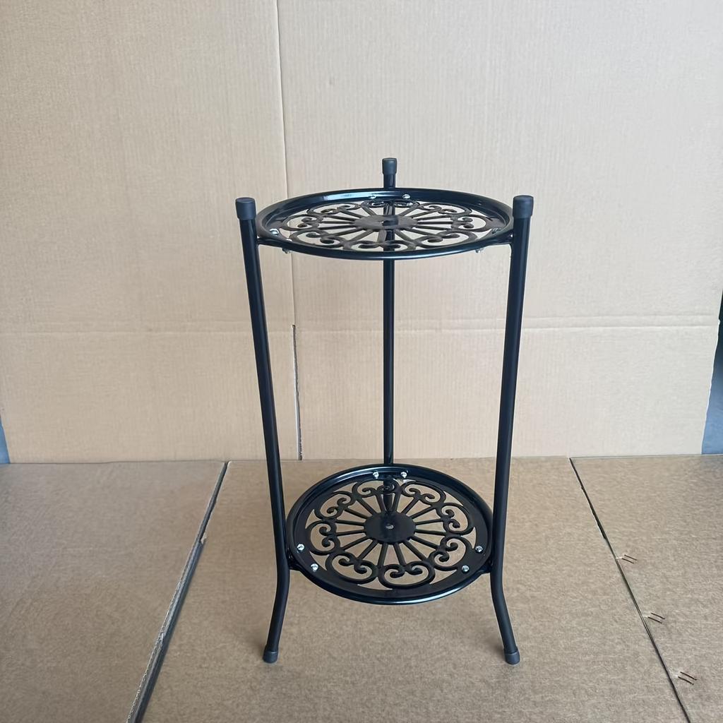 2-stöckiger Metall-Pflanzenständer 19,69 Zoll hoch, Mehrzweck-Blumentopf-Ausstellungsregal für drinnen/draußen, Schwarz/Weiß moderner Stil, robust, einfache Montage