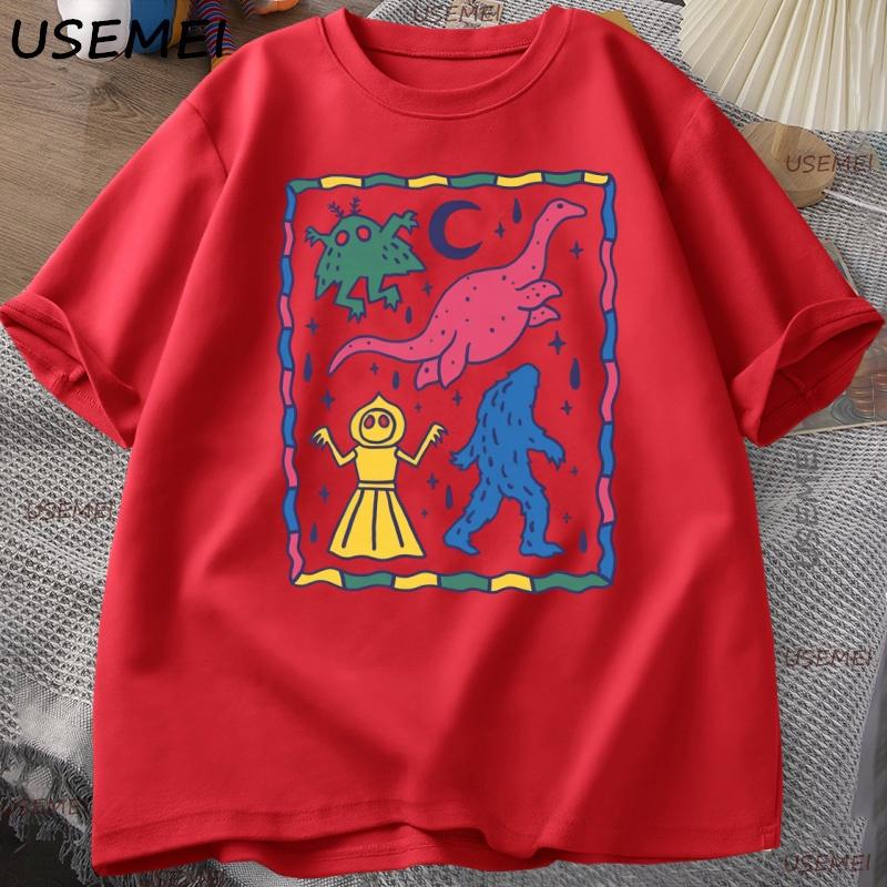 Colorful Cryptids T Shirt Man Cute Animal Printed T Shirt Casual Cotton Round Neck Tops Harajuku Streetwear Clothes