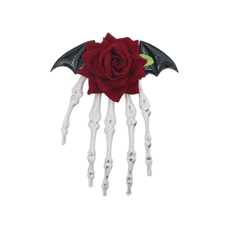 Halloween skull palm headdress, gothic imitation rose lace hairpin, scary atmosphere costume props