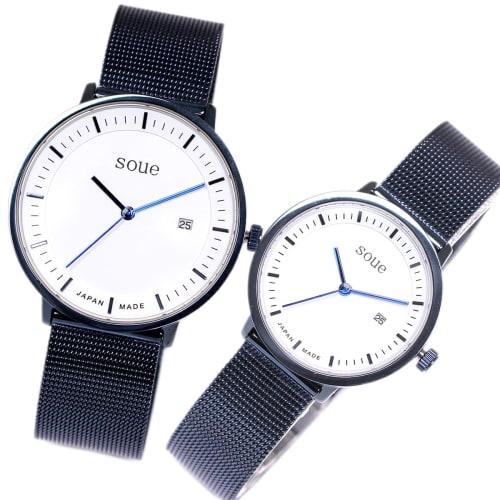 

Soue A Basics Pair Watch for Men and Women, Couples, 38mm x 30mm, Stainless Steel Mesh Band, Metallic Blue, White Dial