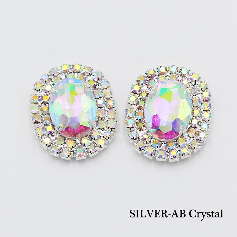 New 24*30mm Oval Flat BottomCrystal AB Sewing Rhinestones Buttons Gold Metal Applique DIY Wedding Decoration For 10Pcs/lot