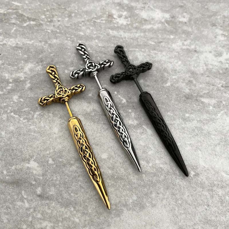 Vintage Punk Black Sword Stud Earrings for Women Men Gothic Hip Hop Metal Cross Geometric Piercing Earrings Y2K Jewelry