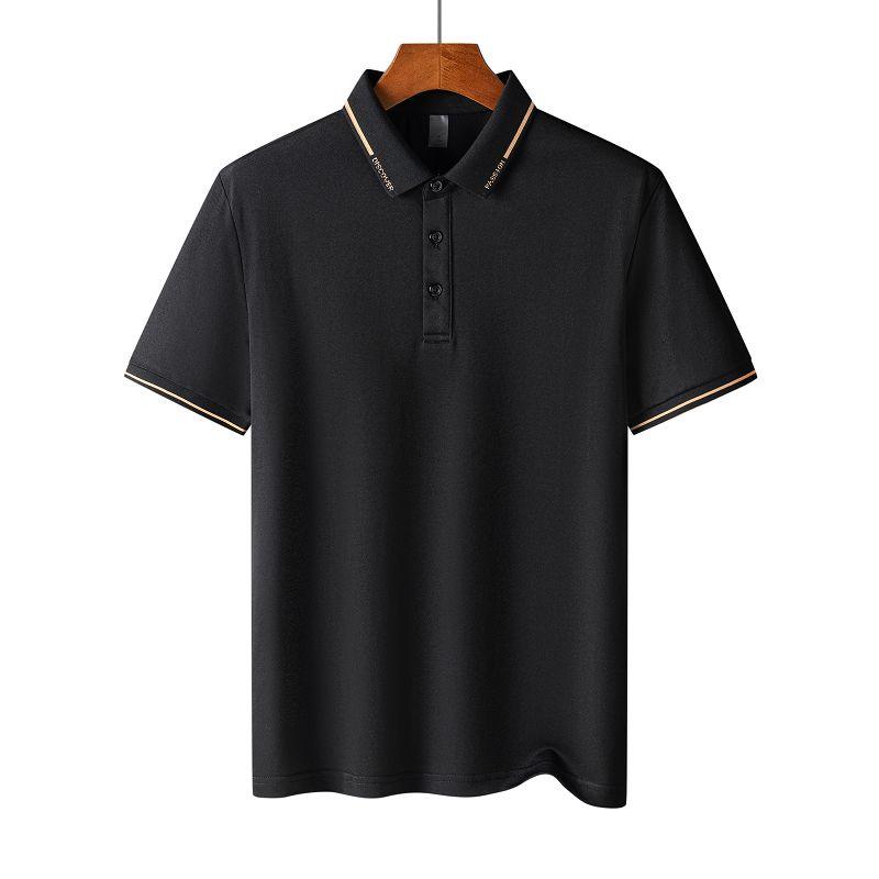 

[High-End Silk] Thousand Paper Cranes Men s Polo Shirt Short-Sleeved Men s Summer New Business Casual T-Shirt Top 05a black L
