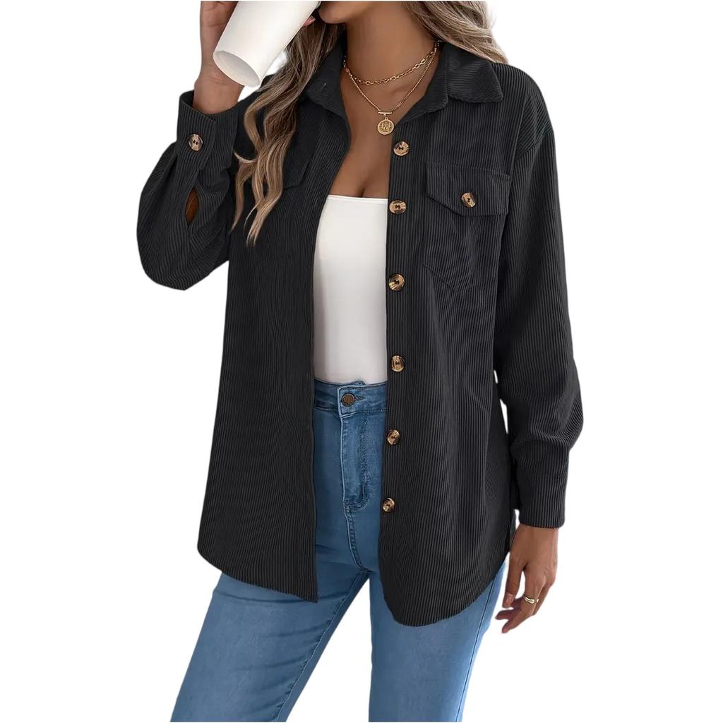 Damenmode Einfarbig Revers Einreihig Langärmelige Hemdjacke