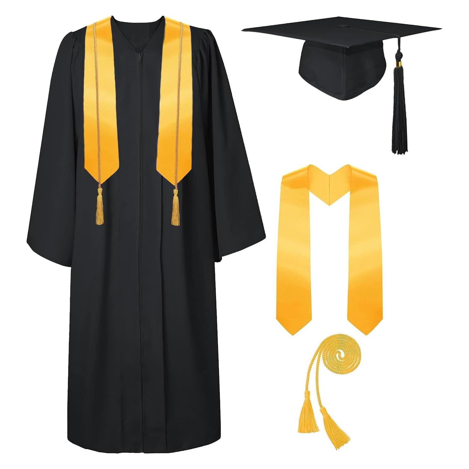 

Graduation Cap And Gown 2024 Set With Tassel Honor Cord Graduation Stoles For High School College Bachelor 54 чорний