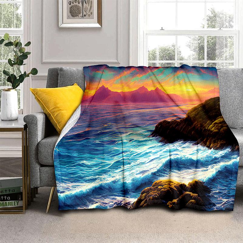 2025 New Style Sea Water Beach Reef 3D Nature Scenery Blanket,Soft Throw Blanket for Home Bedroom Bed Sofa Travel Picnic Cover