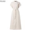 ZANZEA Women Summer Round Neck Casual Short Sleeve Long Dress