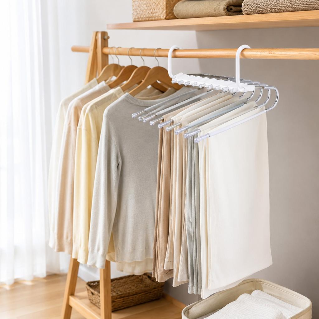 Multi-Tier Pants Hanger with 9 Non-Slip Bars Space Saving Closet Organizer Metal Clothes Rack for Home Use