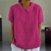 Women Summer Short Sleeve Blouse Solid Color Cotton Linen Lapel Pullover Shirt Female Comfortable Casual Simple Style Tops