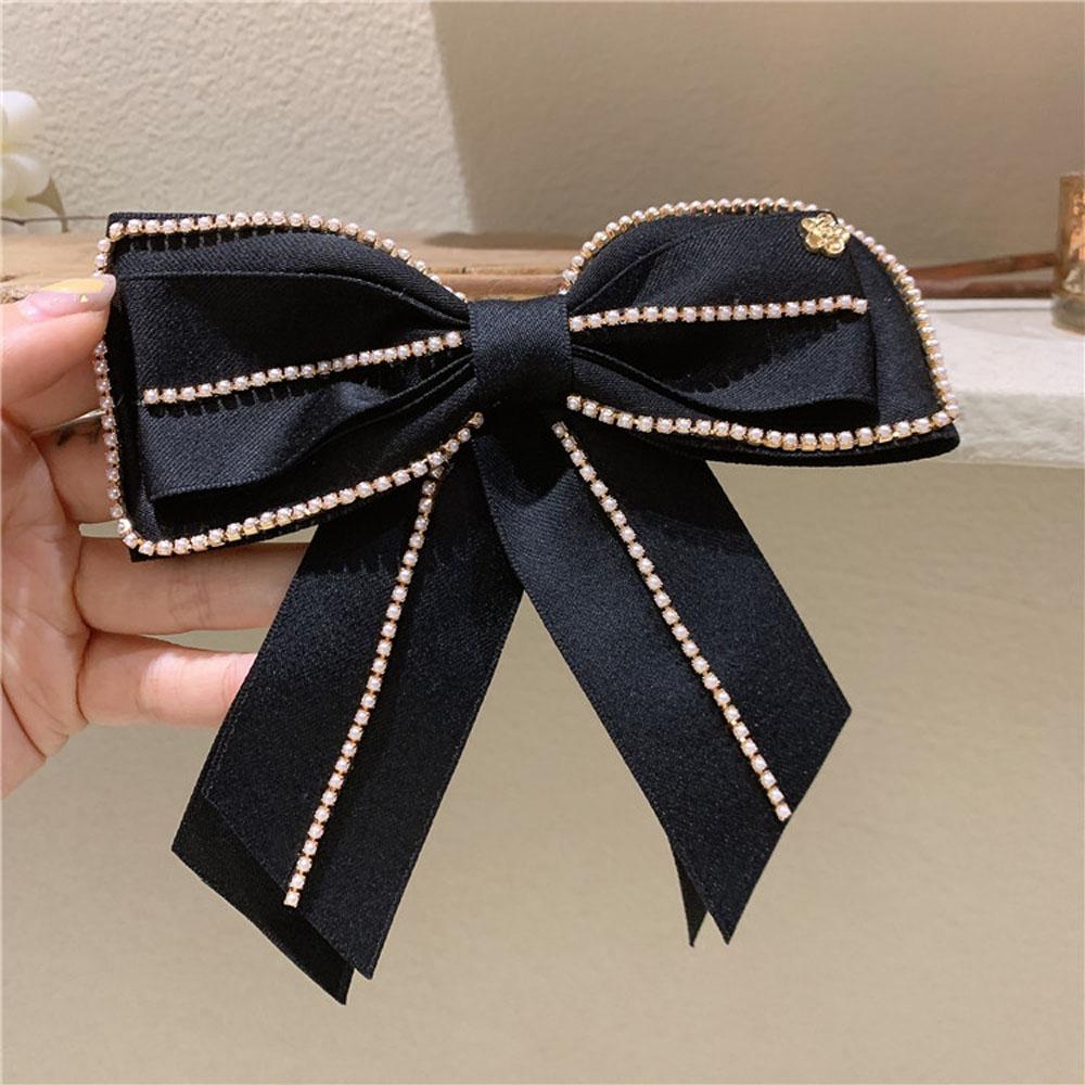 Gift Fashion Pearl Chain Women Side Clip Bow Hair Clip Spring Clip Hair Accessories