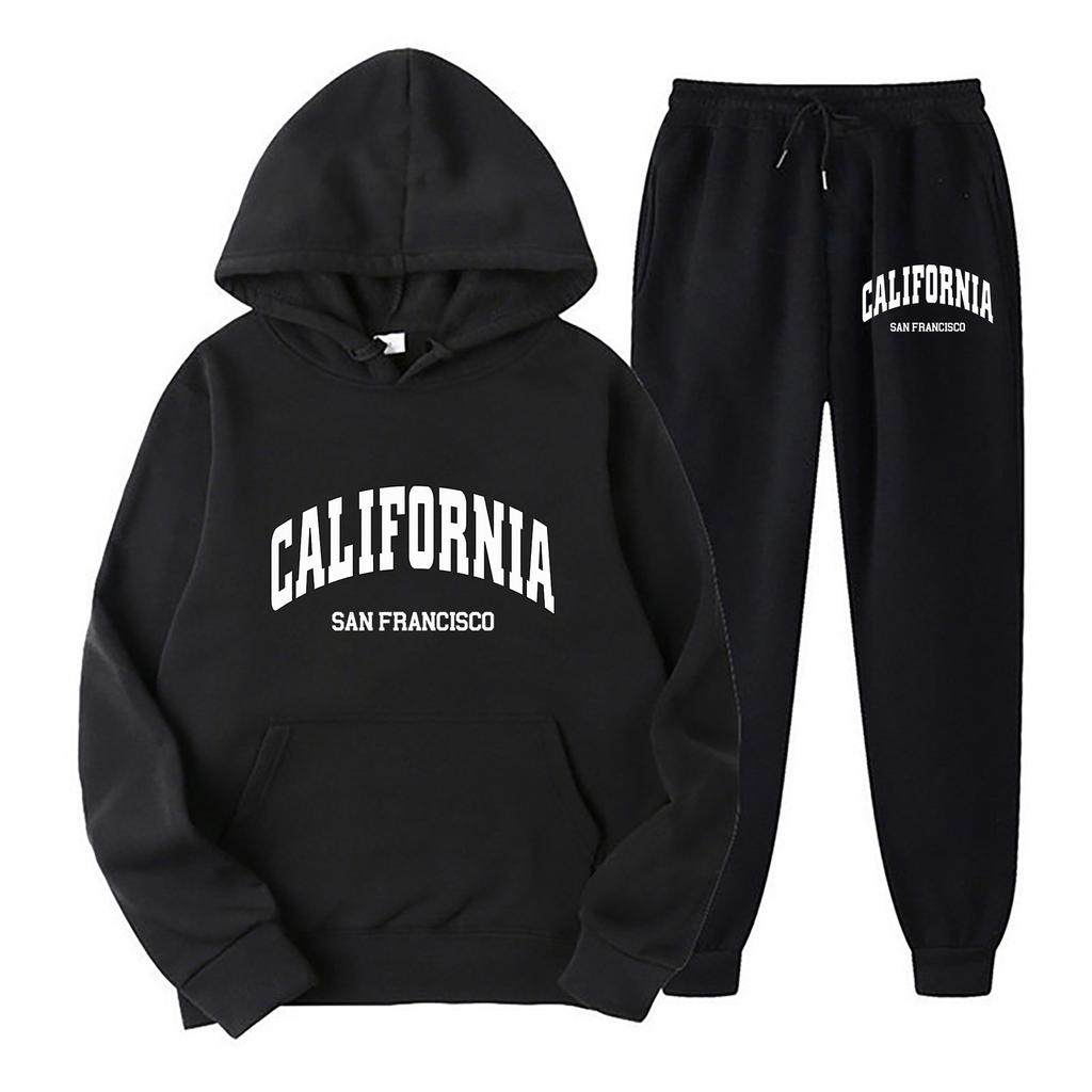 U.S.A City Print Men And Women Hoodies + Pants 2 Pieces Sets Men Fashion Sweatshirts Women Casual Hooded Pullovers Trouses Set