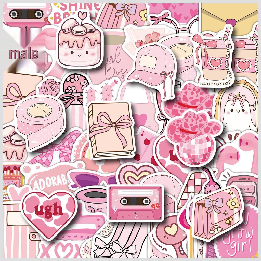 50 Pink Graffiti Stickers: Cute, Waterproof Decorative Set for Water Bottles and Laptops