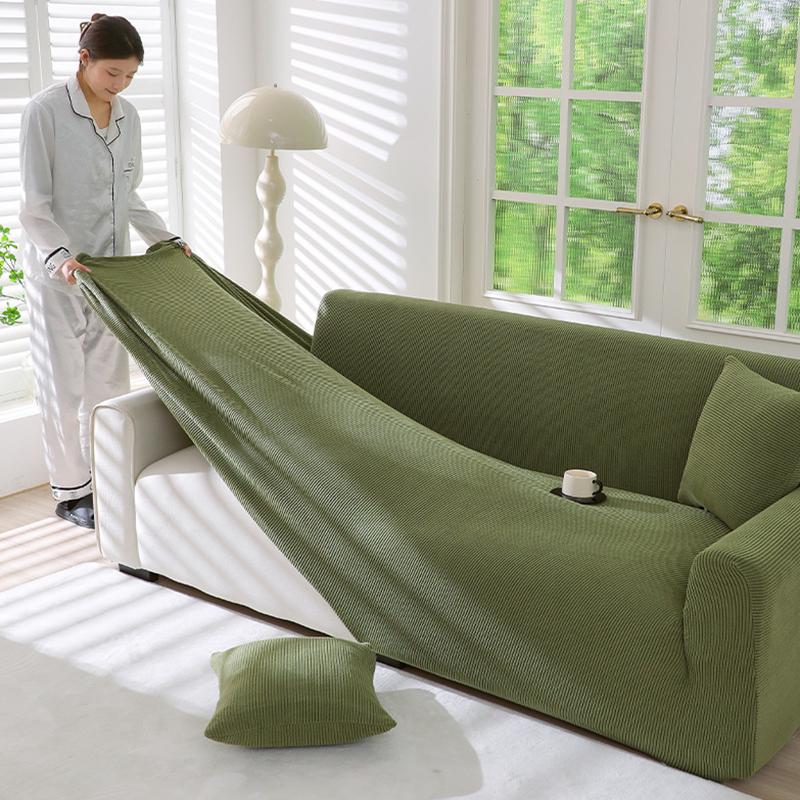 High Elasticity Polar Fleece Sofa Cover Four Season Thin Stripe All Inclusive Armchair Protector Solid Living Room Couch Covers