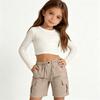 Girls Casual Cargo Shorts with Drawstring Waist Adjustable Fit Multi Pocket Design Lightweight Breathable Fabric Suitable for Everyday Wear