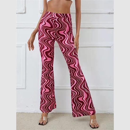 

Женские брюки с волнистым принтом, расклешенные брюки, облегающие спортивные брюки для занятий йогой на открытом воздухе, повседневные бегуны XL красный