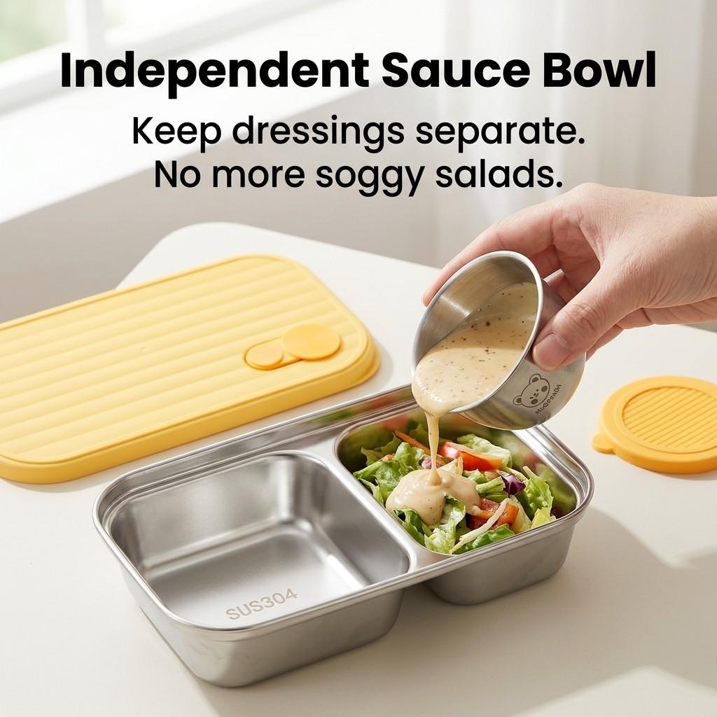 Portable Fruit Salad Food Container For Kids Student Stackable 304 Stainless Steel Bento Lunch Box With Sauce Box Microwave Safe