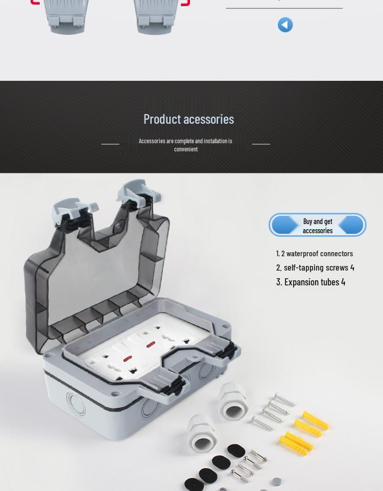 Outdoor Waterproof Dual Five-Hole Socket, Surface Mounted, Rainproof for Bathroom or Courtyard Use