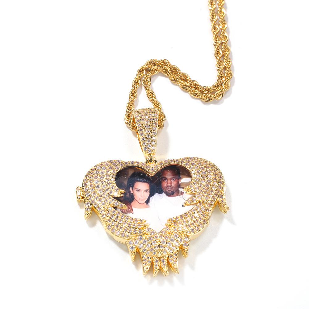 Zircon Love Pendant DIY Flip Inlaid Zircon Photo Pendant Creative Personality Copper Electroplated Hip Hop Necklace