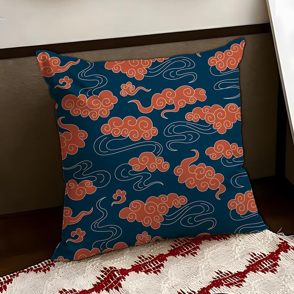 Flying Auspicious Cloud Pattern Cushion Cover Reversible Soft Durable Pillow Cover Home Car MultiScene Use for Daily Comfort