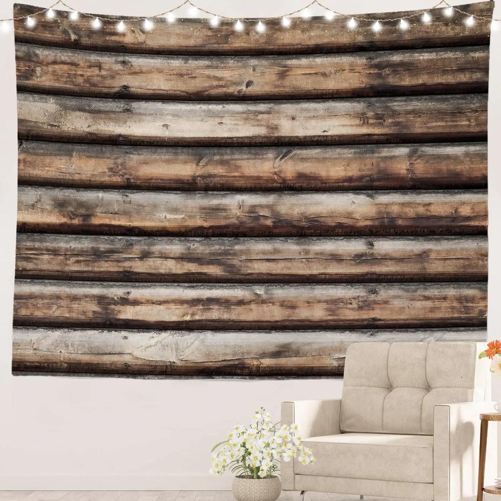Vintage Planks Tapestry Wall Hanging Striped Wood Wall Tapestry Backdrap for Living Room Bedroom Dorm Home Decor Brown and Grey
