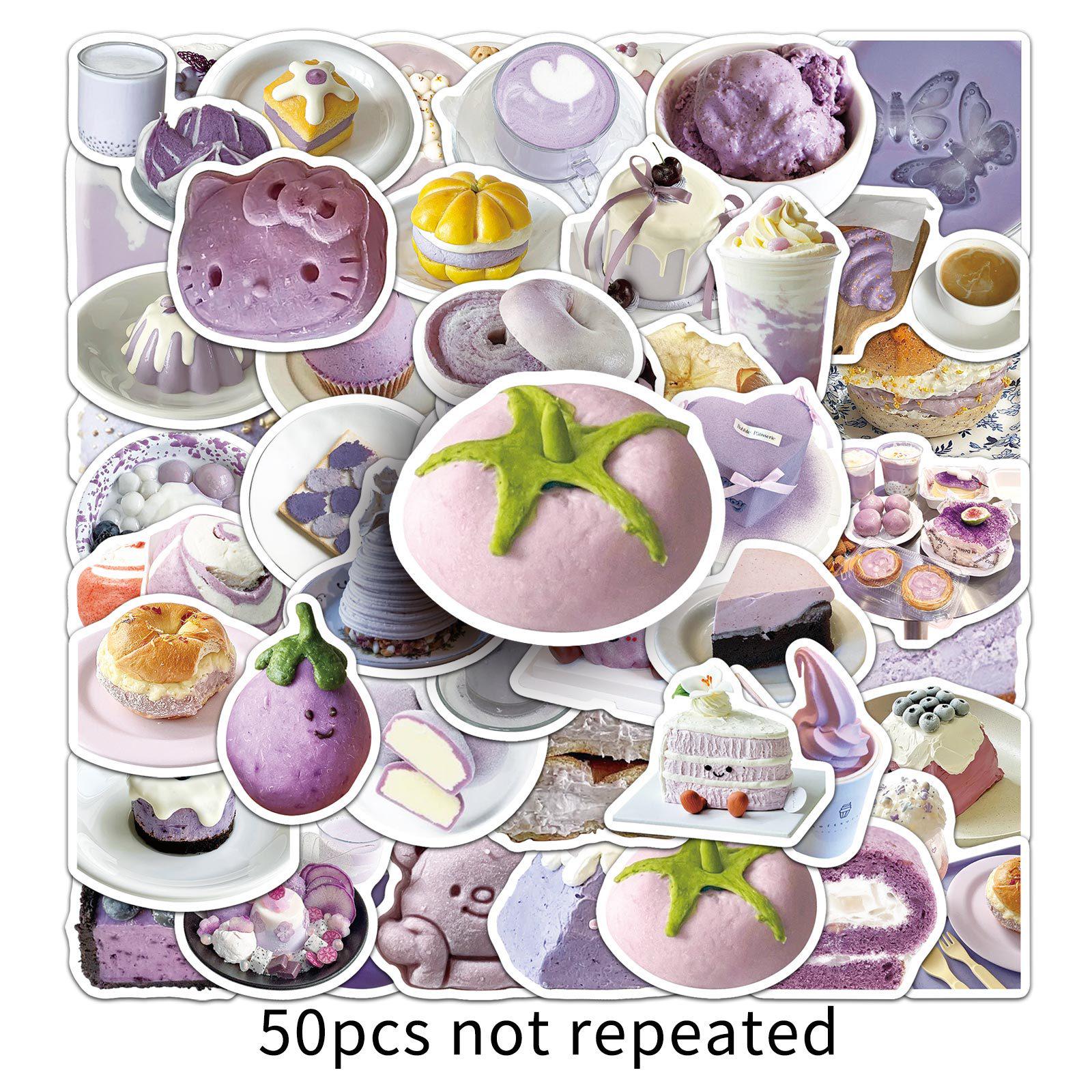 

Set of 50 Taro Paste Dessert Stickers - Purple INS Style for Journals, DIY Crafts, and Milk Tea Cup Decor