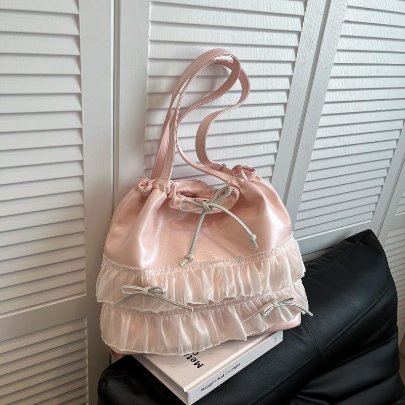 Korean Version of Niche Lazy Style Lace Tote Bag Women's 2025 Summer High-end Sense of Foreign Style Casual Messenger Backpack