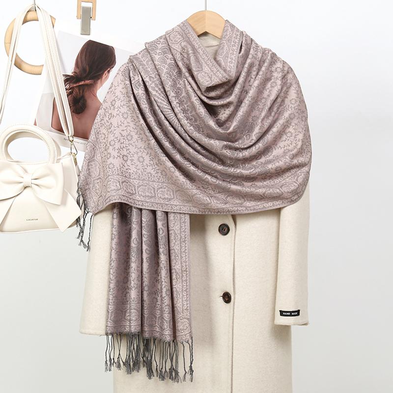 Paisley Pashmina Shawl Scarf Women Jacquard Cashew Printed Scarves Flowers Borders Female Tassel Blanket Wraps Ethnic Shawls