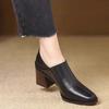 2025 Fashion  Genuine Med Chunky Heels Pumps for Women Square Toe Med Heels Deep Mouth Pumps Female Work Shoes