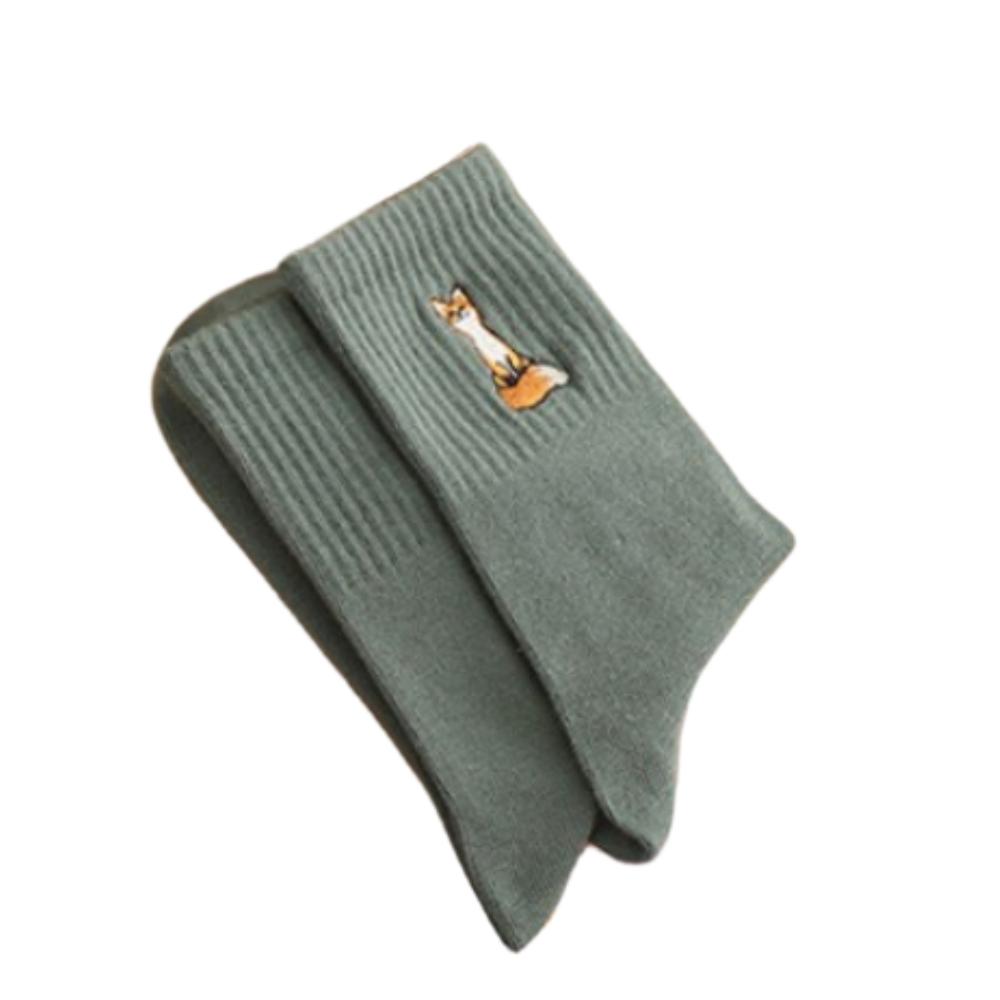 Nové roztomilé vyšívané kreslené zvířecí ponožky Vtipní mazlíčci Vzor malé lišky Bavlněné umělecké ponožky Dropship