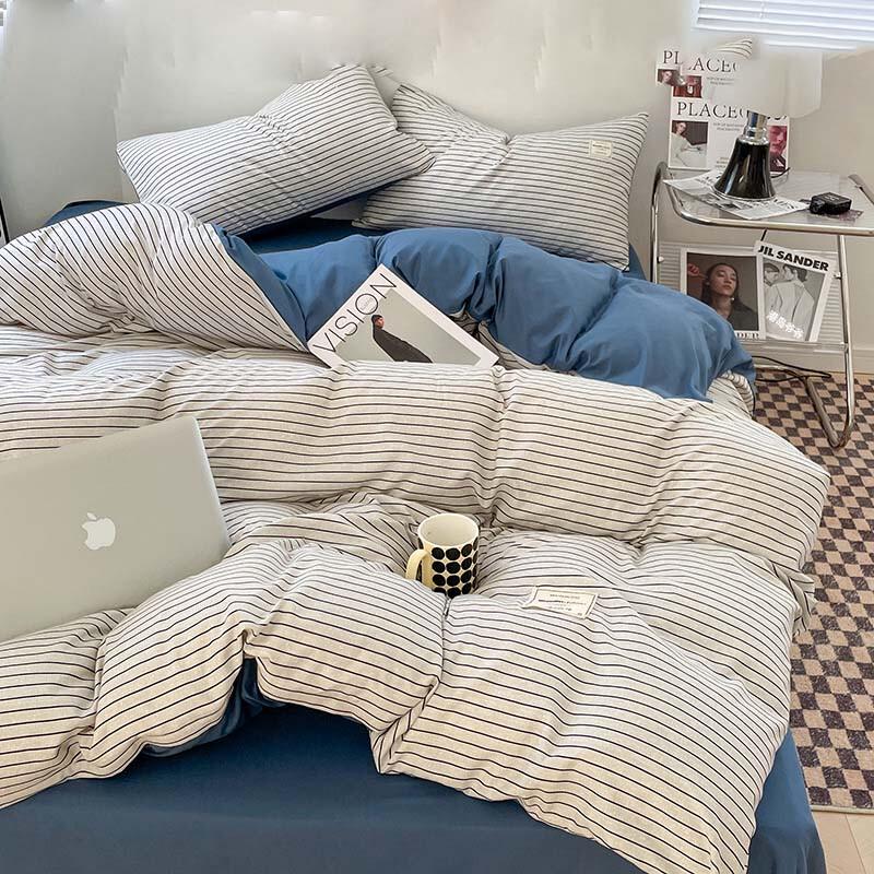 INS Washed Cotton Striped 4-Piece Bedding Set
