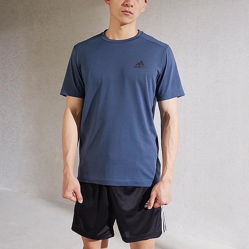 Adidas Aeroready Designed To Feel Ready Solid Logo Round Neck Short Sleeve T-Shirt Men Tops Navy GT5556