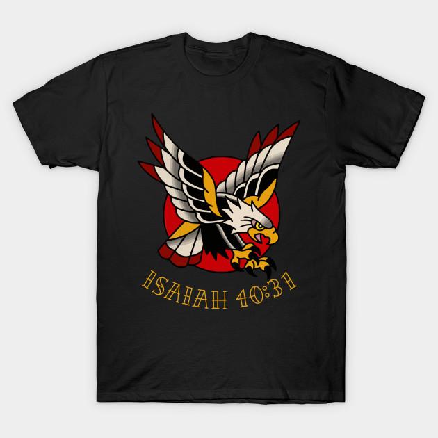 

Men Black Print T-shirt Isaiah 40:31 Eagle Traditional Christian Tattoo Flash No-Cut Transfer Paper Print Cotton Tshirt M чорний