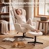 360 Degrees Swivel Lounge Chair with Stool, Height-Adjustable, Chenille Cover, with Lumbar Cushion, Cream White
