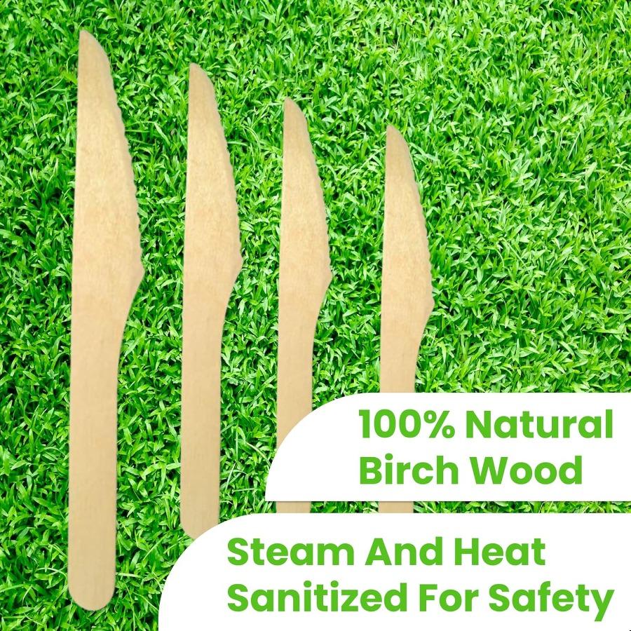 6.25" Disposable Wooden Knifes Natural Wooden Utensils Pack of 100ct