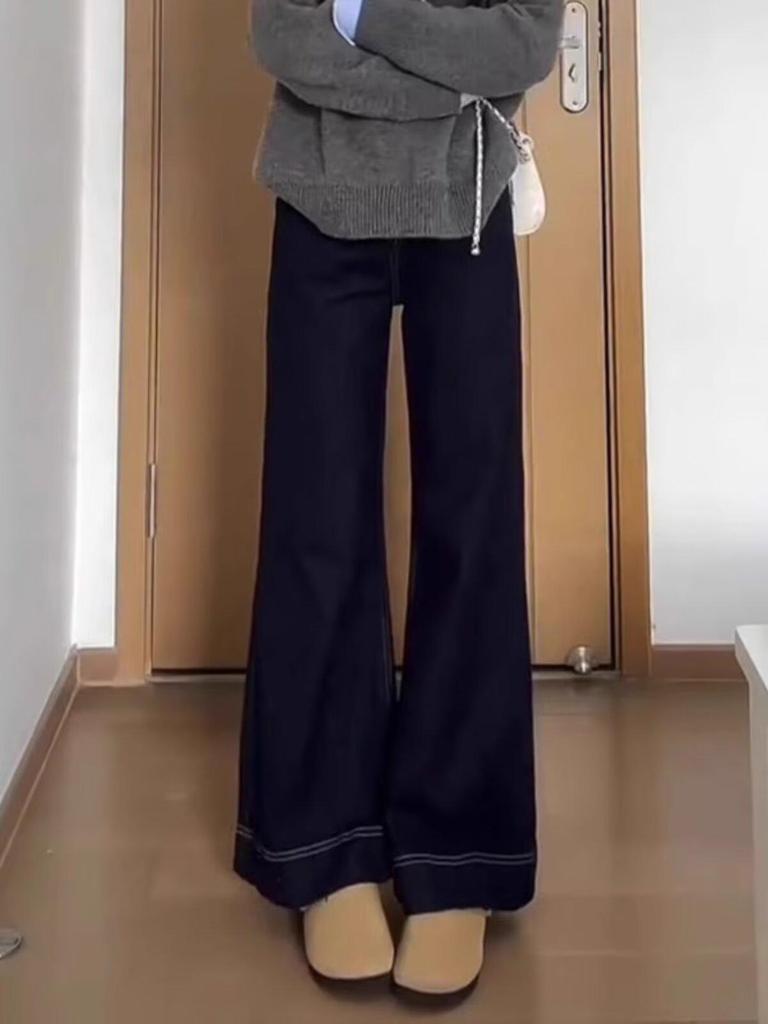 Women's 2025 Spring/Autumn Wide-Leg Jeans - Slimming, Plus Size, Loose Fit, Micro-Flared Pants