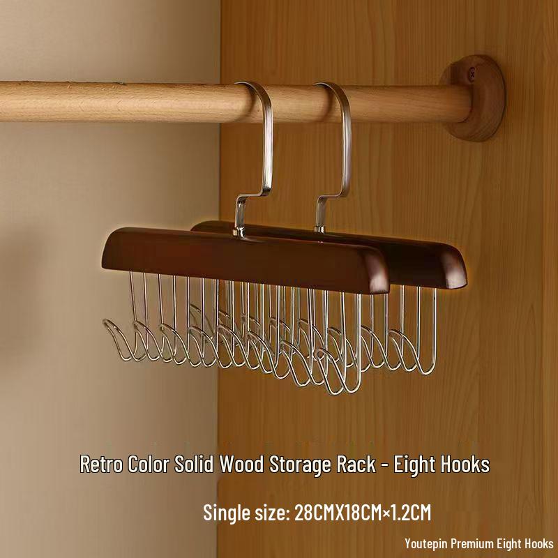 Solid Wood Multifunctional Hanger: 8 Hooks for Camisoles, Bras, Ties, Bags & Drying