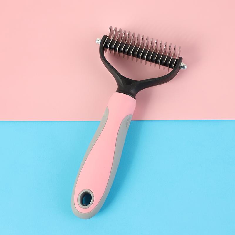 Factory Direct Sale Big Pet Hair Knot Opener Stainless Steel Push Hair Comb розовый