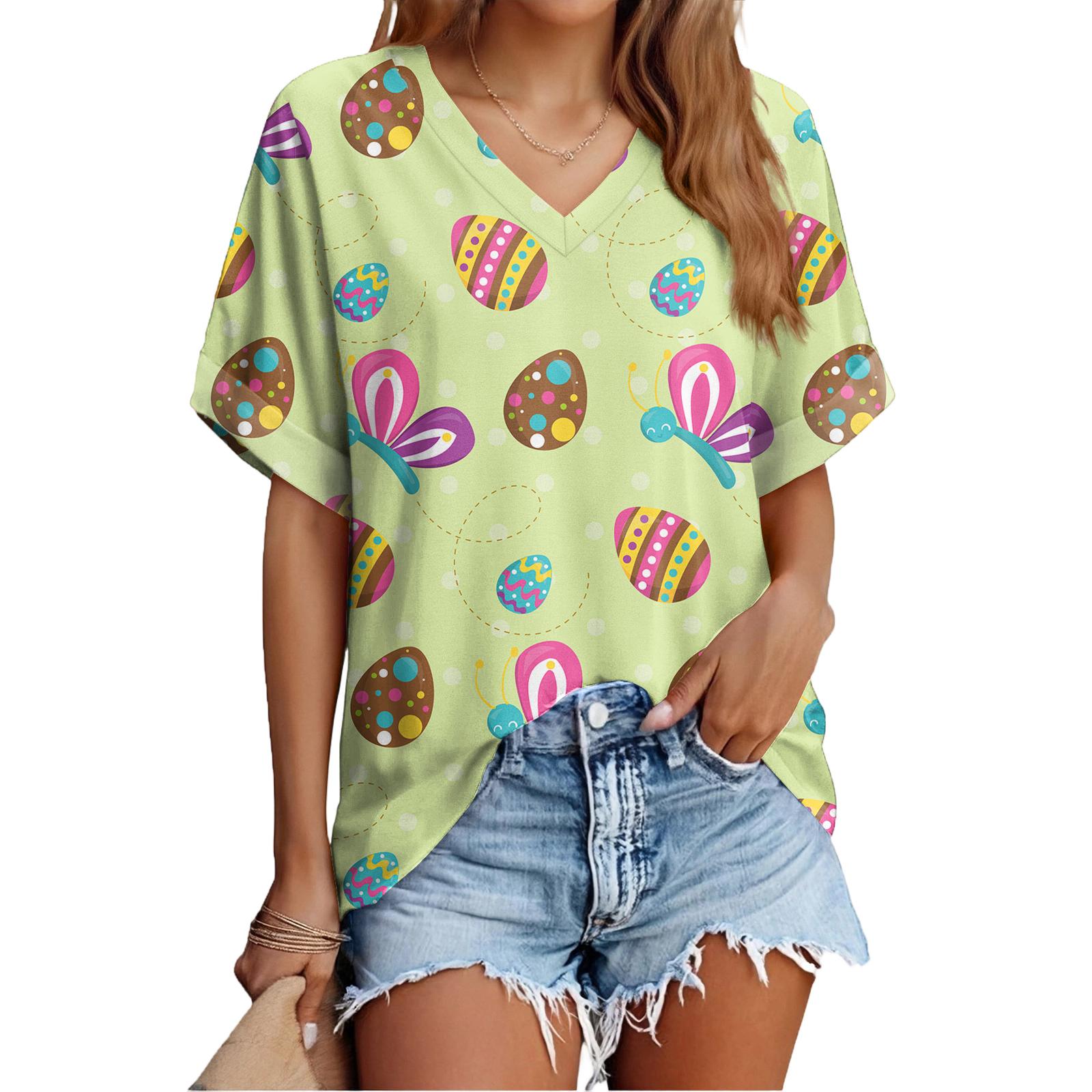 

Женская модная повседневная универсальная летняя футболка с коротким рукавом и пасхальным принтом, облегающая S