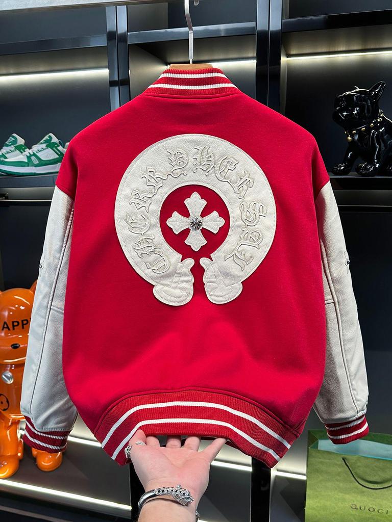 Men's European-Style Retro Embroidered Hoodie Jacket with Leather Patches - Autumn/Winter Trendy Baseball Uniform